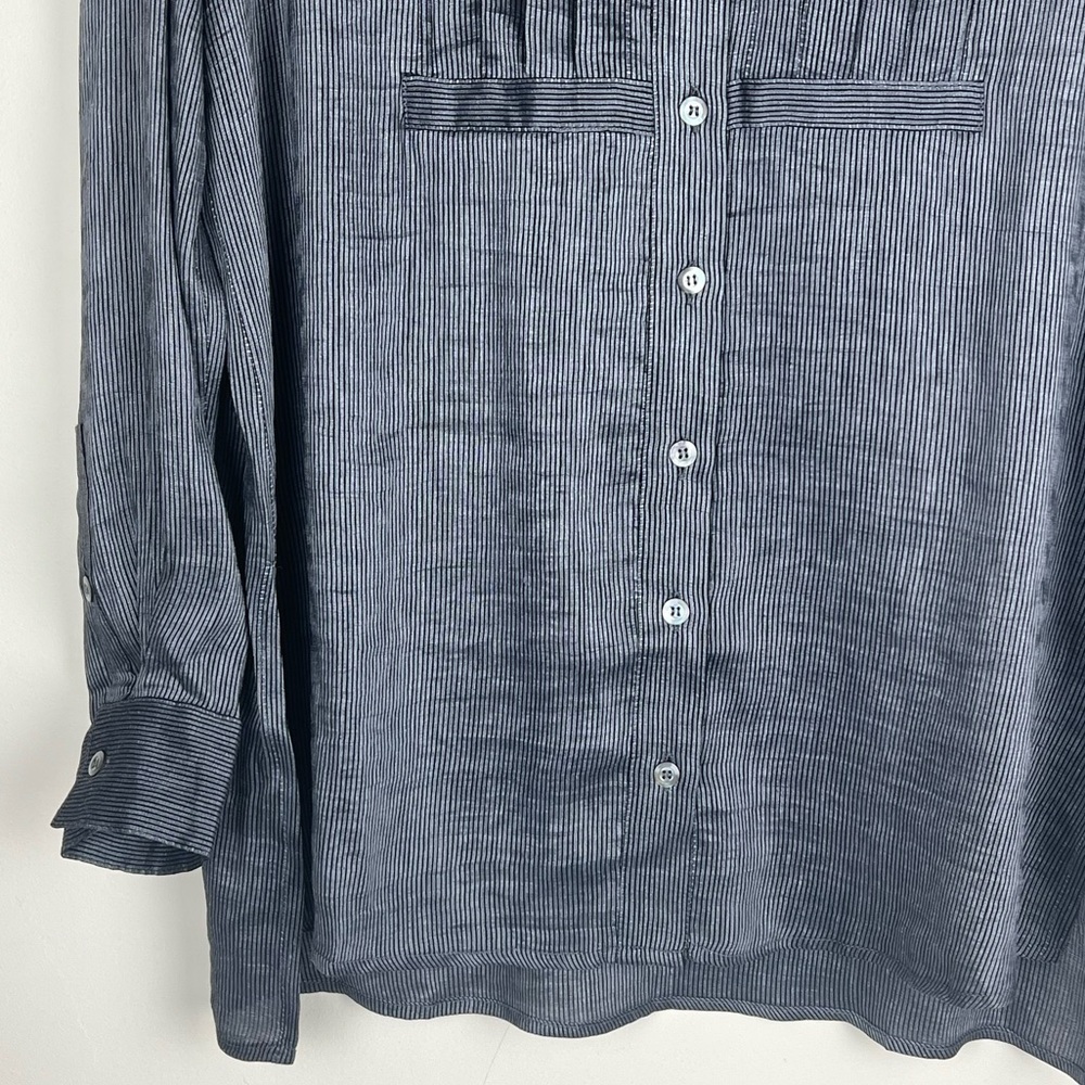 Harshman | Silk & Linen Quiet Luxury Drea Tunic Top Charcoal Stripes | XS - Picture 8 of 14